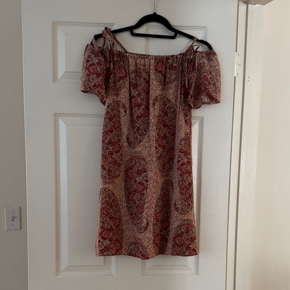 Madewell Pink and Red Puff Sleeve Off-Shoulder Sundress